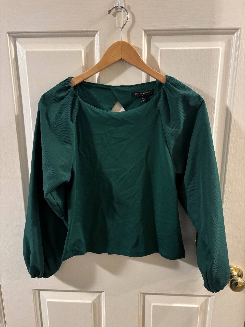 Banana Republic Women's Dark Green Balloon Sleeves Smoked Back Top - XS - NWT